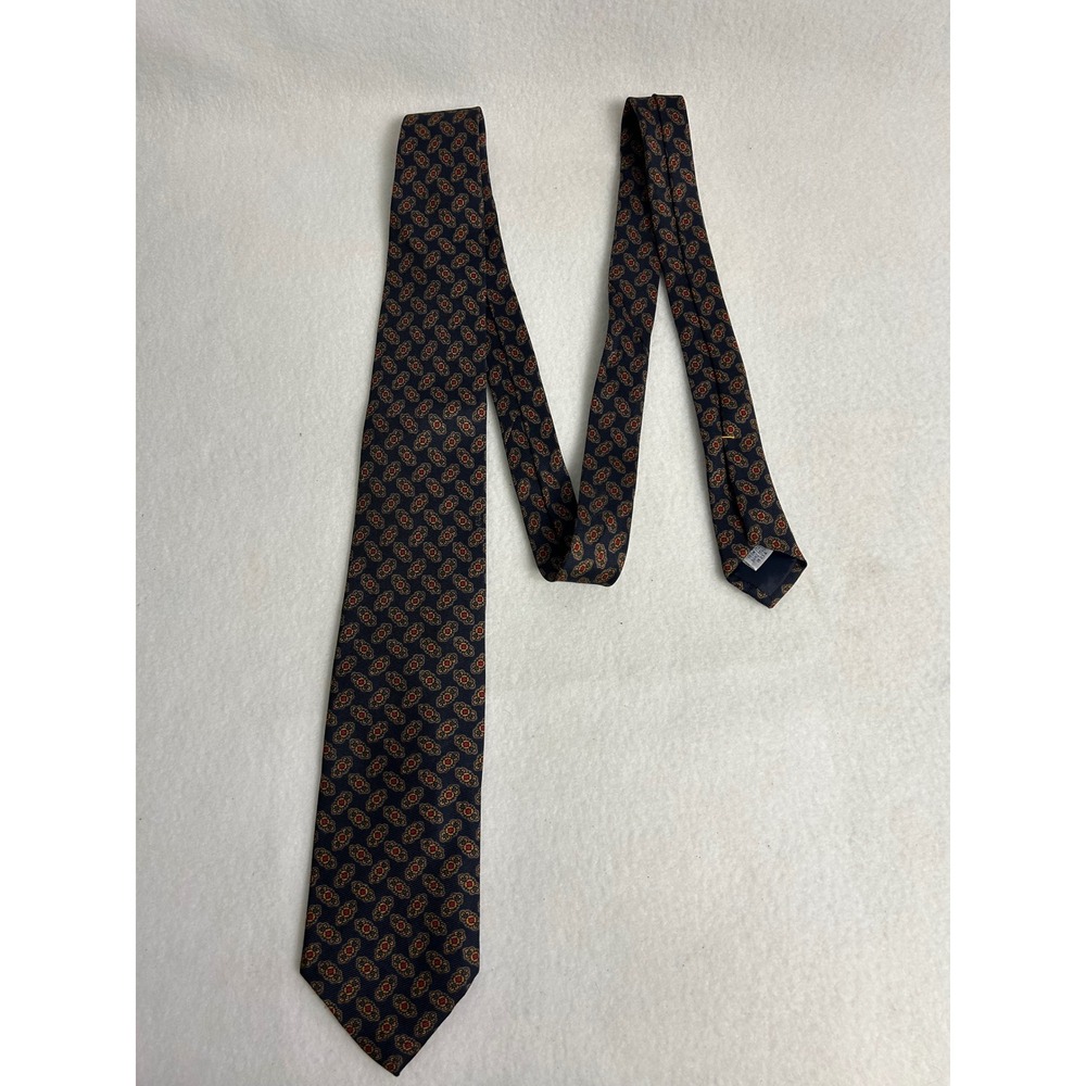 Vintage Preppy Abercrombie & Fitch Mens OS Navy Blue Silk Medallion Necktie
